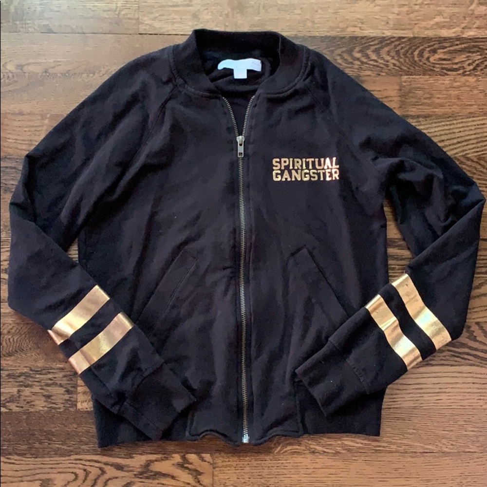 Spiritual Gangster knit Namaste bomber jacket